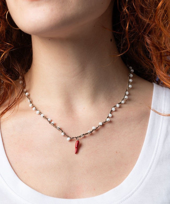 Collana crochet con Peperoncino in ceramica
