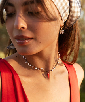 Collana crochet con Peperoncino in ceramica