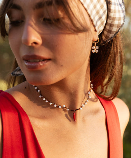 Collana crochet con Peperoncino in ceramica