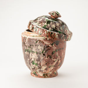 Zuppiera alta con coperchio in ceramica effetto marmorizzato