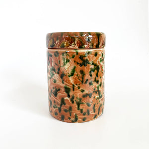 Vasetto con coperchio in ceramica smaltata, effetto marmo (S)