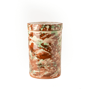 Vaso con coperchio in ceramica smaltata effetto marmorizzato