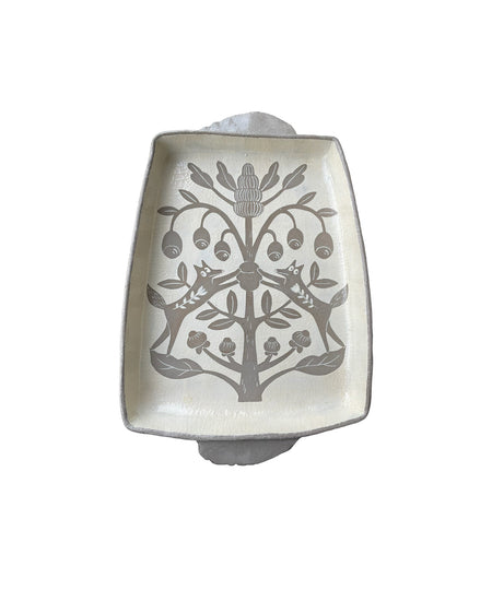 Vassoio in ceramica grigia con mandala "Volpi"