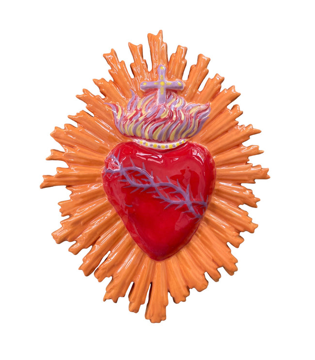 Sacro Cuore in ceramica smaltata e dipinta a mano