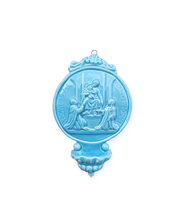 Acquasantiera in ceramica con medaglione "Madonna di Pompei" (M)