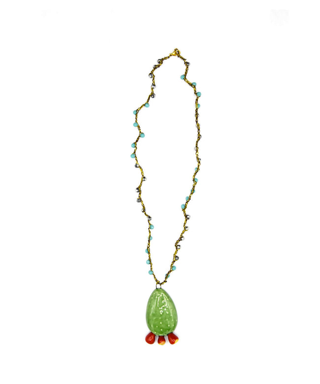 Collana crochet con ciondolo fico d'india in ceramica