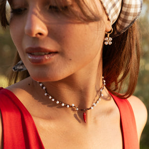 Collana crochet con Peperoncino in ceramica
