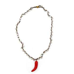 Collana crochet con Peperoncino in ceramica