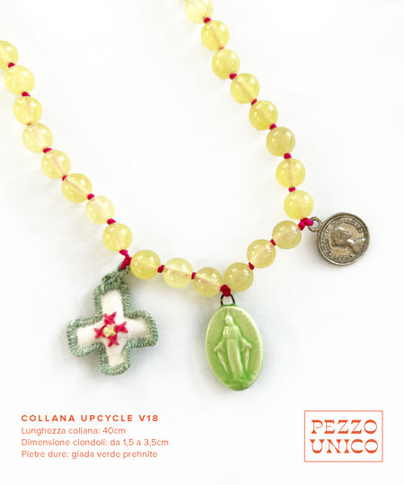Collana "UPcycle" con pietre dure, ceramica e ciondoli ricamati