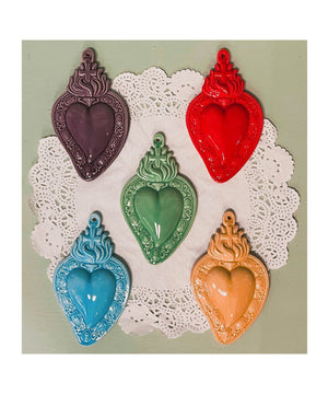 Cuore Ex Voto in ceramica smaltata