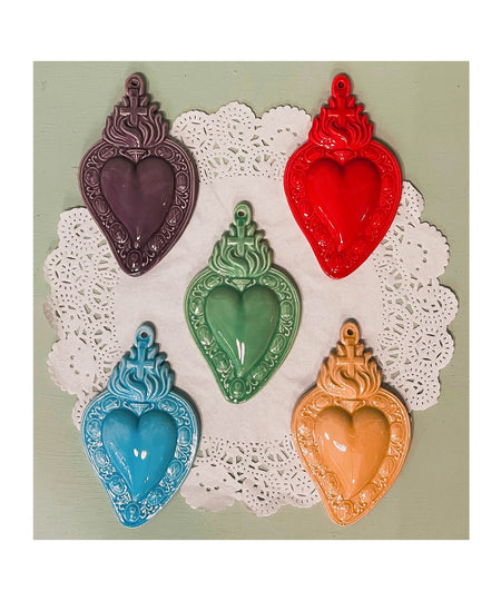 Cuore Ex Voto in ceramica smaltata