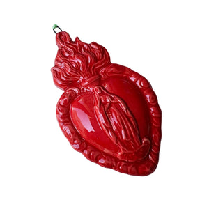 Cuore Ex Voto con Madonnina in ceramica smaltata
