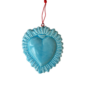 Cuore Ex Voto con raggiera in ceramica smaltata