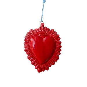 Cuore Ex Voto con raggiera in ceramica smaltata
