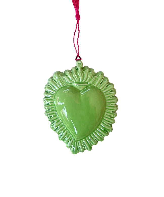 Cuore Ex Voto con raggiera in ceramica smaltata