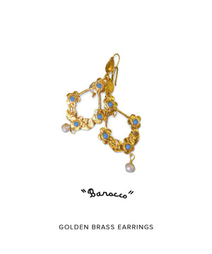 Orecchini "Barocco" in ottone oro, perle e turchesi