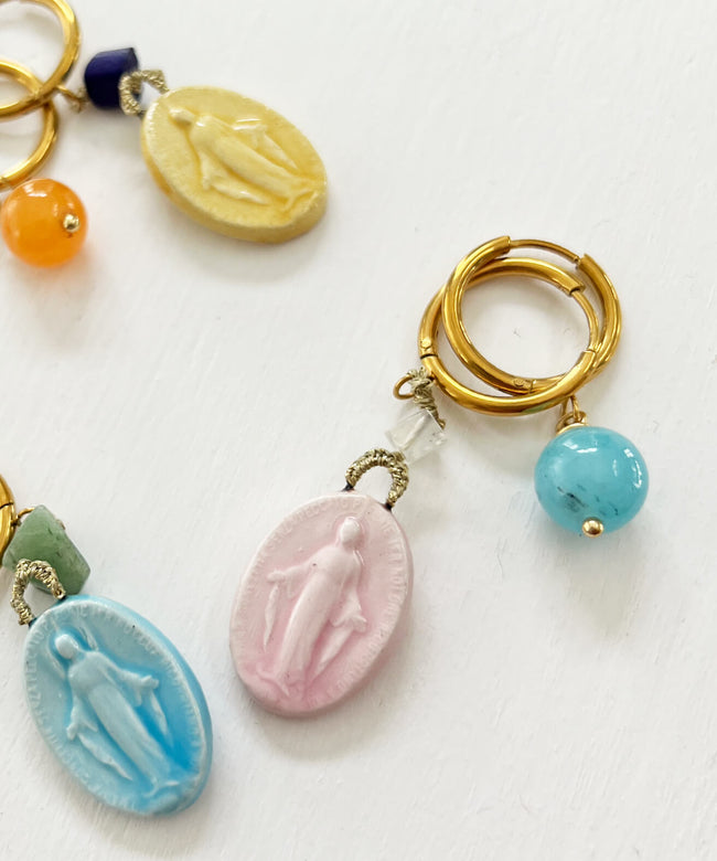 Orecchini "Candy" medaglietta Madonnina ceramica