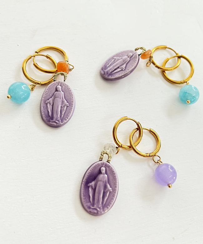 Orecchini "Candy" medaglietta Madonnina ceramica