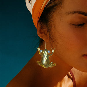 Orecchini "Kiss the Frog" in ottone oro e perla