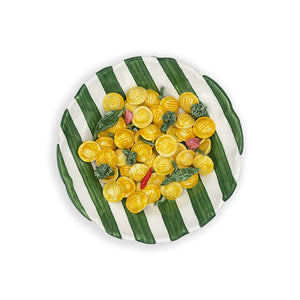 Piatto decorativo "Orecchiette con le cime di rapa" in ceramica smaltata