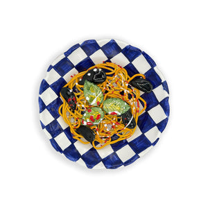 Piatto decorativo "Spaghetti con le cozze" in ceramica smaltata