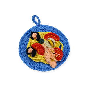 Presina da cucina crochet “Spaghetti ai frutti di mare”