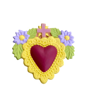 Sacro cuore "Ghirlanda con fiori" in ceramica finitura opaca