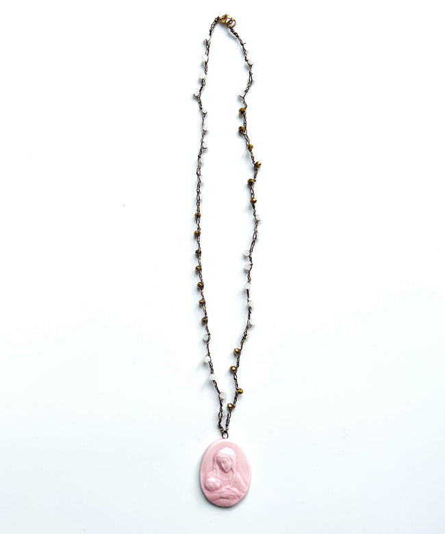 Collana crochet con ciondolo ceramica "Madonna con Bambino"