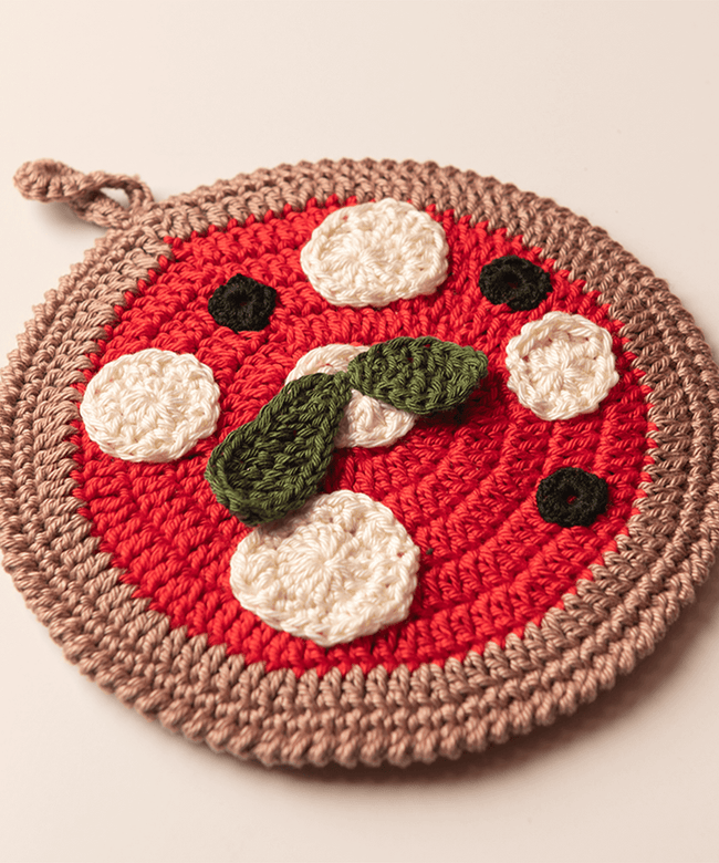Gehäkelter Küchentopflappen „Pizza“