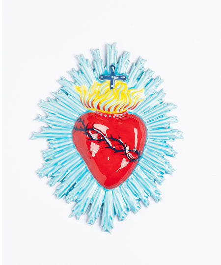 Sacro Cuore in ceramica smaltata e dipinta a mano
