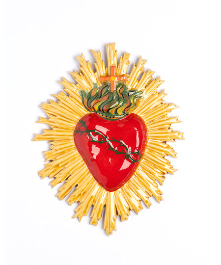 Sacro Cuore in ceramica smaltata e dipinta a mano
