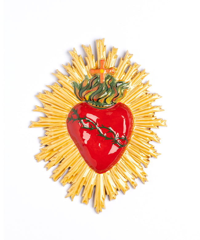Sacro Cuore in ceramica smaltata e dipinta a mano