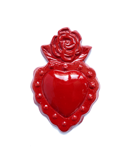 Sacro cuore con rosa in ceramica smaltata