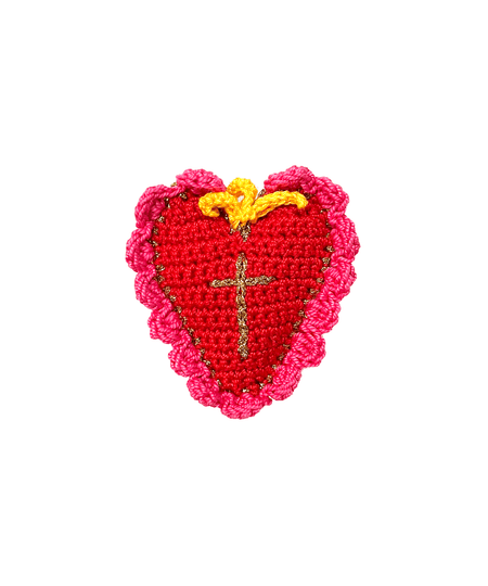 Spilla crochet "Cuore" con ricamo