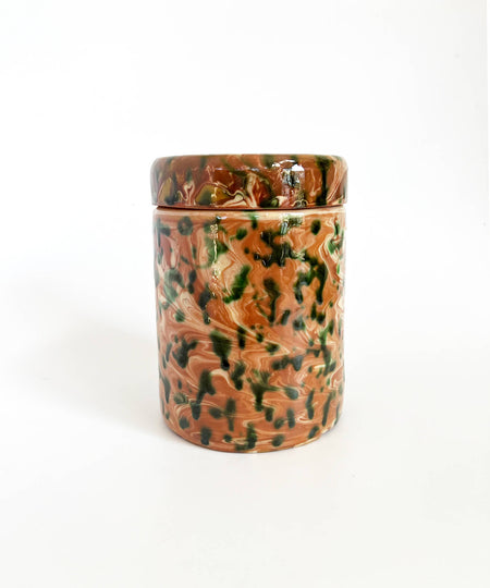 Jar with lid in glazed ceramic, marble effect