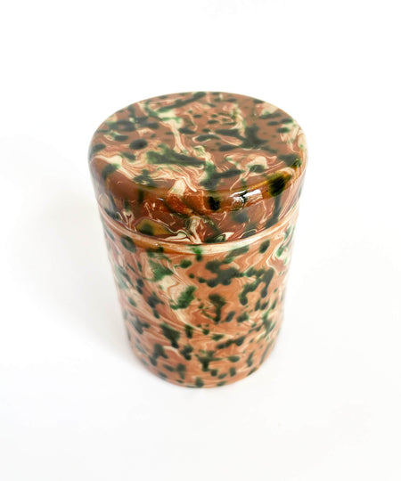 Jar with lid in glazed ceramic, marble effect