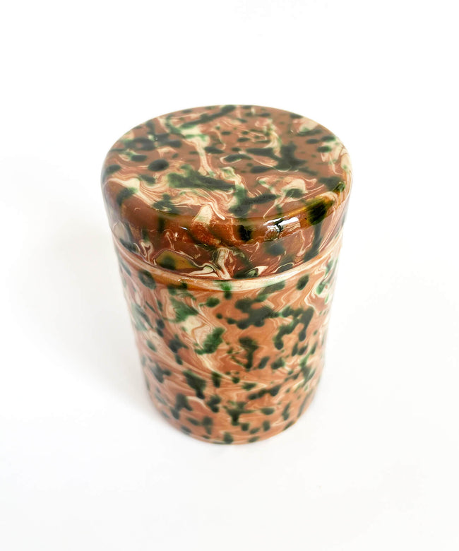 Jar with lid in glazed ceramic, marble effect