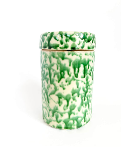 Jar with lid in glazed ceramic, marble effect