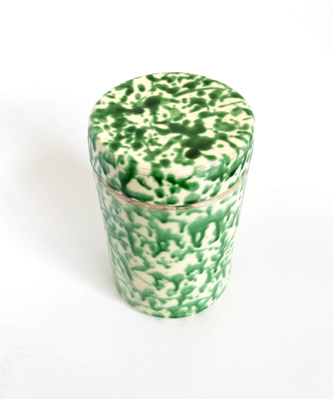 Jar with lid in glazed ceramic, marble effect