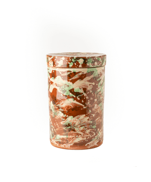 Vaso con coperchio in ceramica smaltata effetto marmorizzato