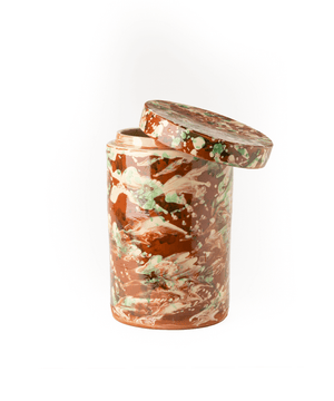 Vaso con coperchio in ceramica smaltata effetto marmorizzato