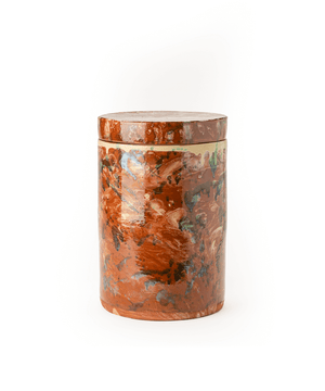 Vaso con coperchio in ceramica smaltata effetto marmorizzato