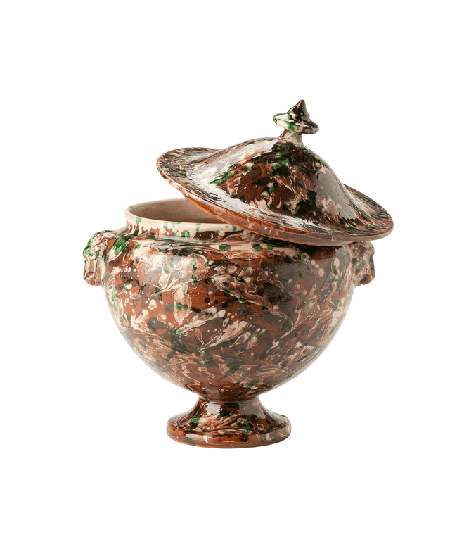 Zuppiera con coperchio in ceramica effetto marmorizzato